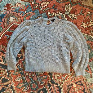 Balloon-sleeve cable-knit sweater in dusty sky